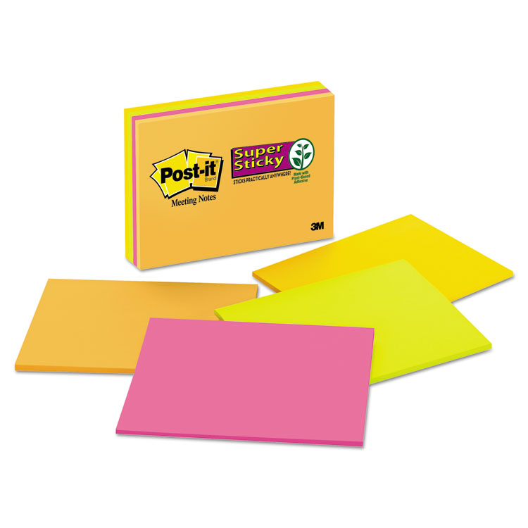 Picture of Super Sticky Meeting Notes in Rio de Janeiro Colors, 8 x 6, 45-Sheet, 4/Pack