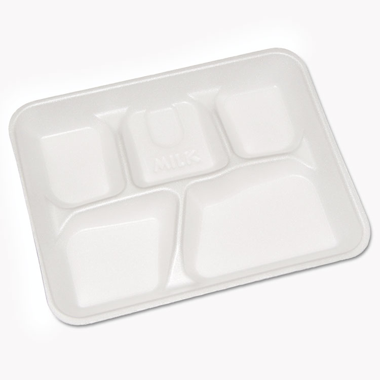 Picture of Lightweight Foam School Trays, White, 5-Compartment, 8 1/4 X 10 1/2, 500/carton