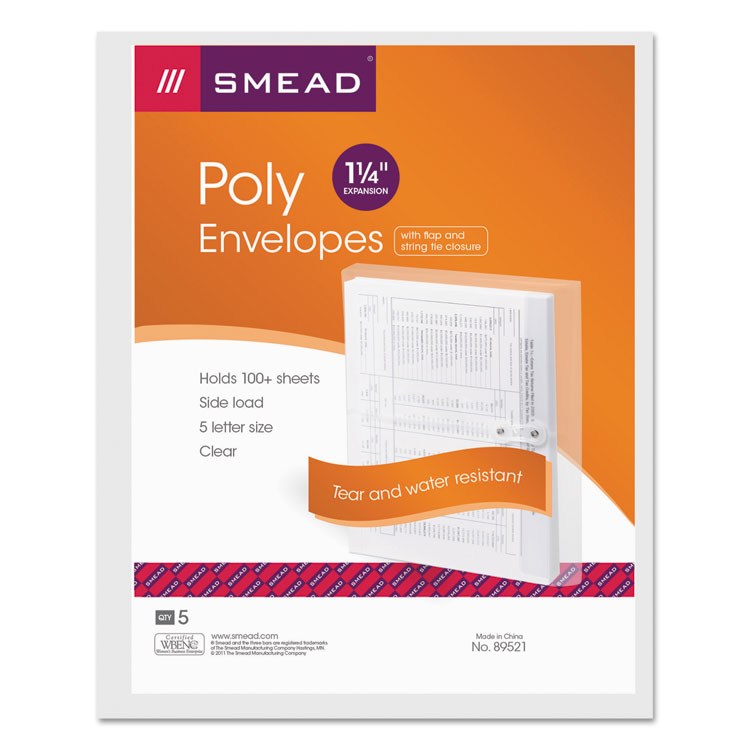 Picture of Poly String & Button Booklet Envelope, 11 5/8 x 9 3/4 x 1 1/4, Clear, 5/Pack