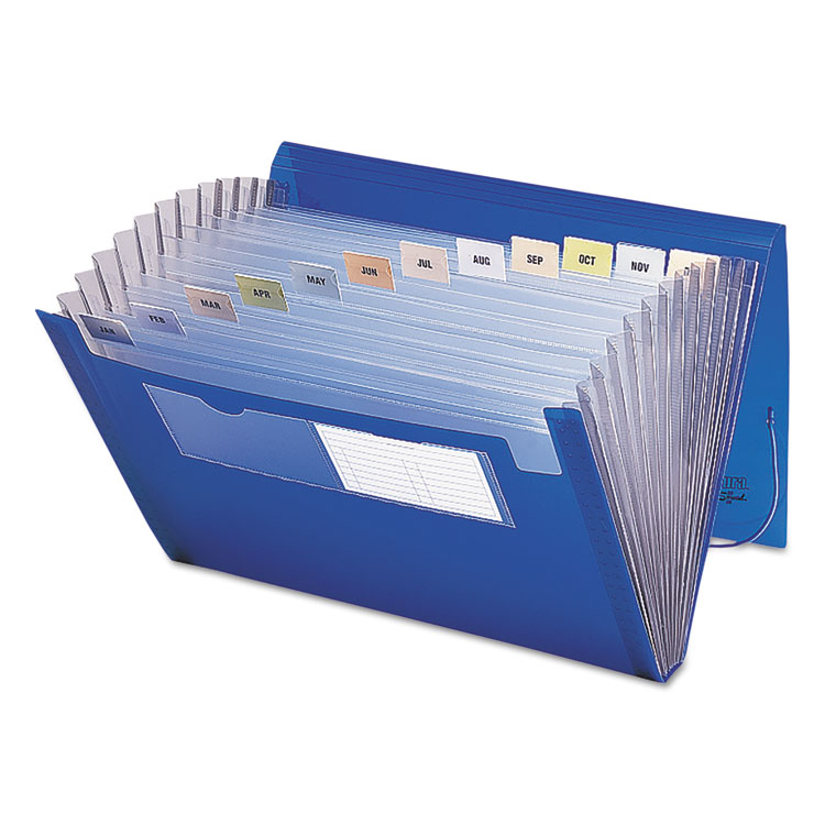 Picture of Expanding File, 12 Pockets, Letter, Blue/Clear