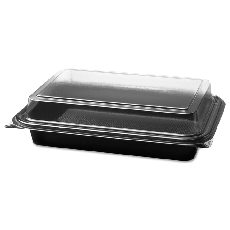 Picture of Carryout Hinged Plastic Deli Boxes, 6.2 x 8.7 x 2.2, Black/Clear, 200/Carton