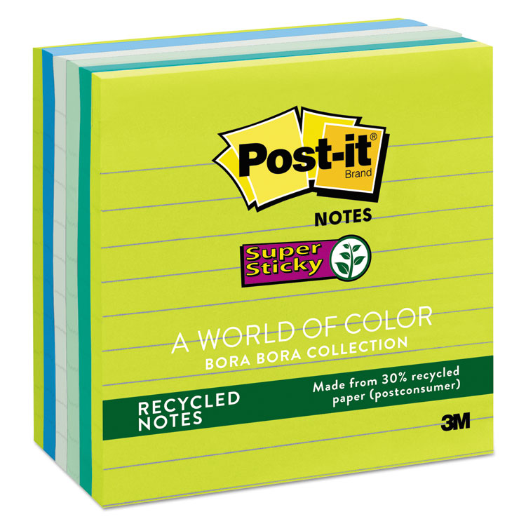 Picture of Recycled Notes in Bora Bora Colors, Lined, 4 x 4, 90-Sheet, 6/Pack