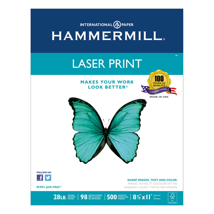 Picture of Laser Print Office Paper, 98 Brightness, 28lb, 8-1/2 x 11, White, 500 Shts/Ream