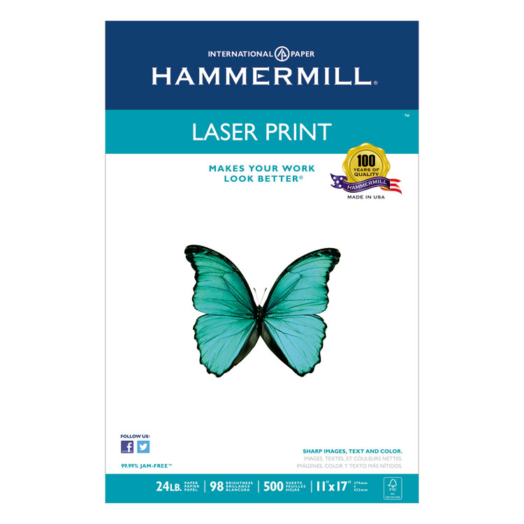 Picture of Laser Print Office Paper, 98 Brightness, 24lb, 11 x 17, White, 500 Sheets/Ream