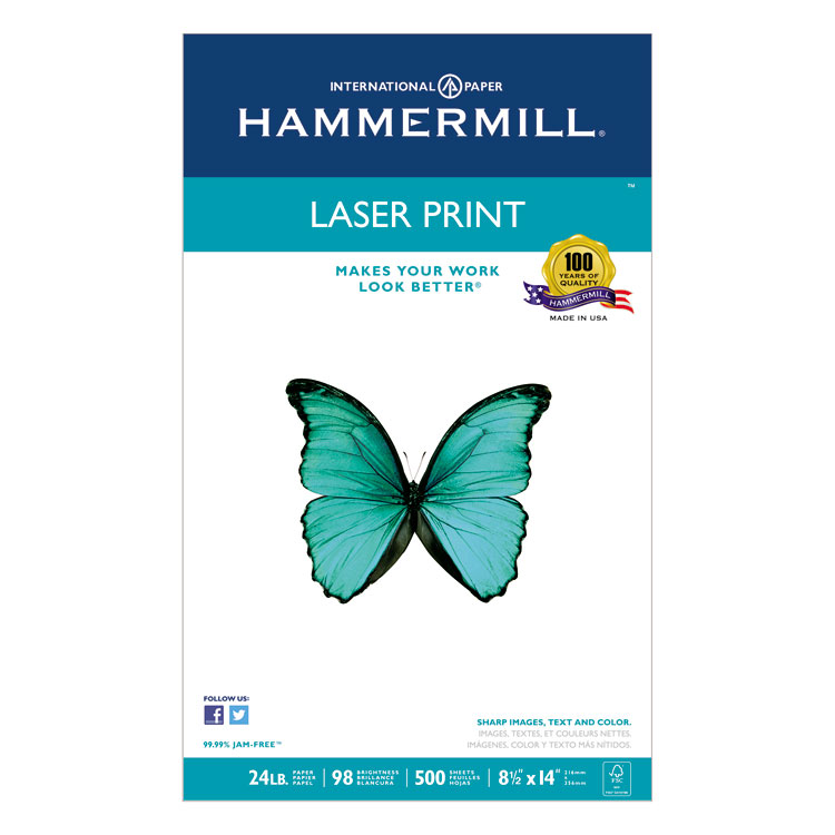 Picture of Laser Print Office Paper, 98 Brightness, 24lb, 8-1/2 x 14, White, 500 Sheets/RM