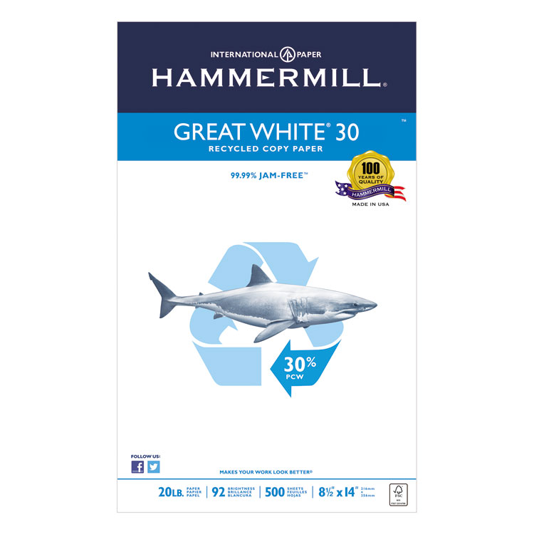 Picture of Great White Recycled Copy Paper, 92 Brightness, 20lb, 8-1/2 x 14, 500 Shts/Ream