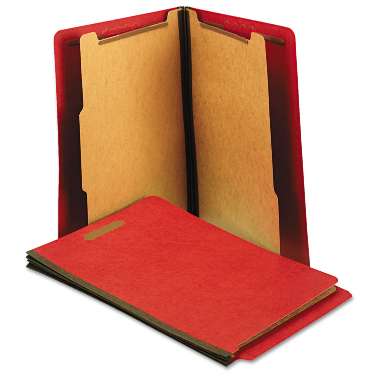 Picture of Pressboard End Tab Folders, Letter, Six-Section, Bright Red, 10/Box