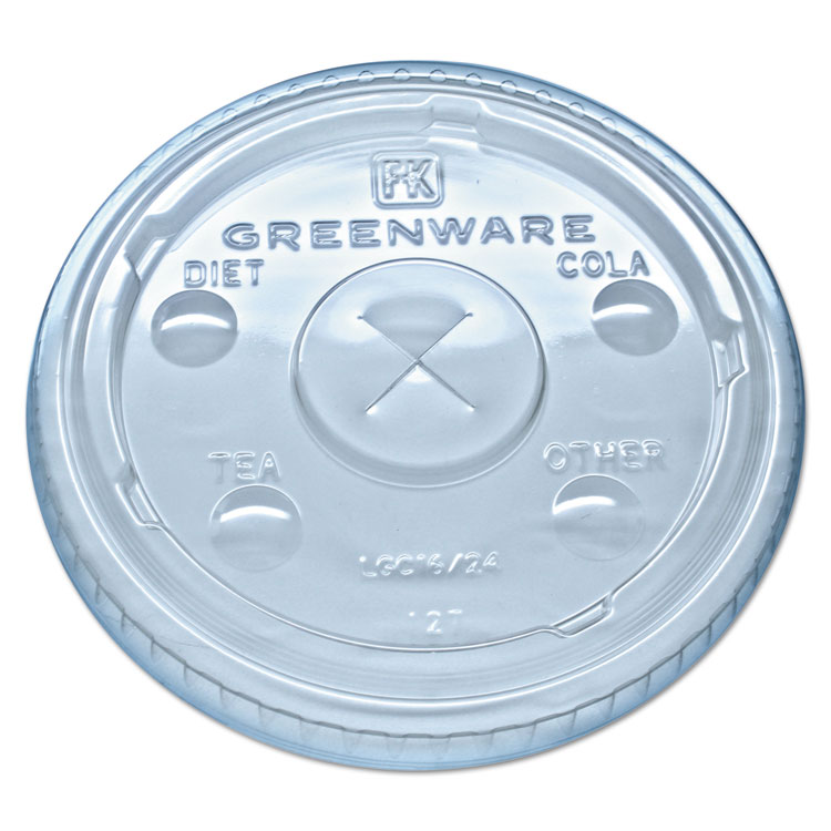 Picture of Greenware Cold Drink Lids, Fits 16-18, 24 Oz Cups, X-Slot, Clear, 1000/carton