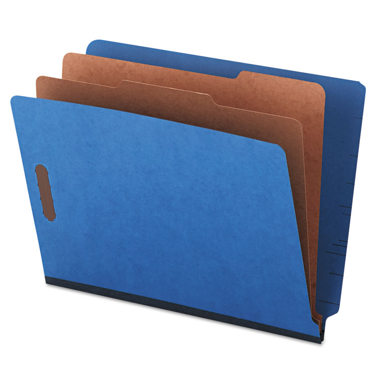 Picture of Pressboard End Tab Classification Folders, Letter, Six-Section, Blue, 10/Box
