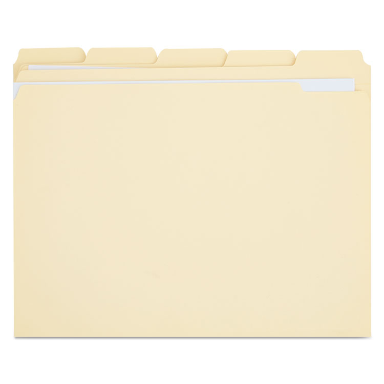 Picture of File Folders, 1/5 Cut Assorted, Two-Ply Top Tab, Letter, Manila, 100/Box