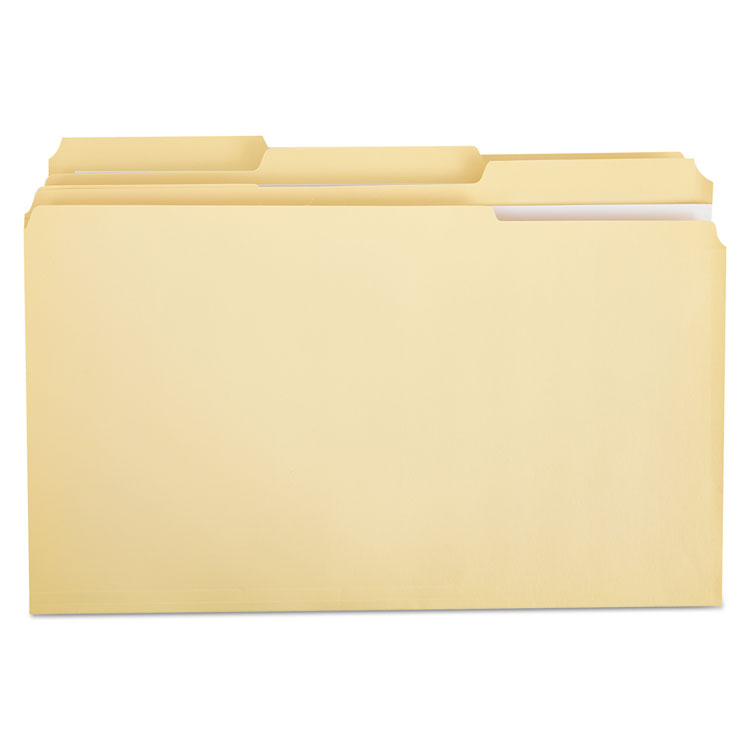 Picture of File Folders, 1/3 Cut Assorted, Two-Ply Top Tab, Legal, Manila, 100/Box
