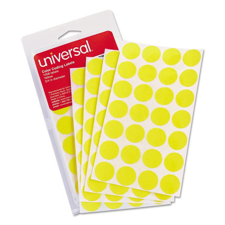 Picture of Self-Adhesive Removable Color-Coding Labels, 3/4" dia, Yellow, 1008/Pack