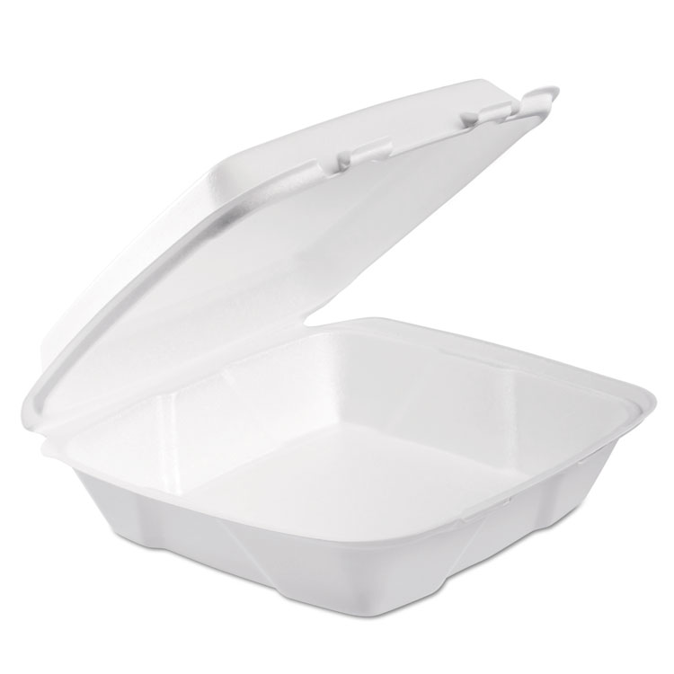 Picture of Foam Hinged Lid Container, 1-Comp, 9 X 9 2/5 X 3, White, 100/bag, 2 Bag/carton