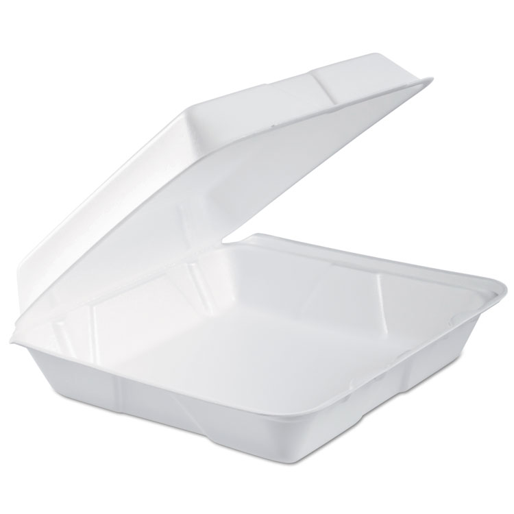 Foam Hinged Lid Container, 1-Comp, 9.3 x 9 1/2 x 3, White, 100/Bag, 2 Bag/Carton