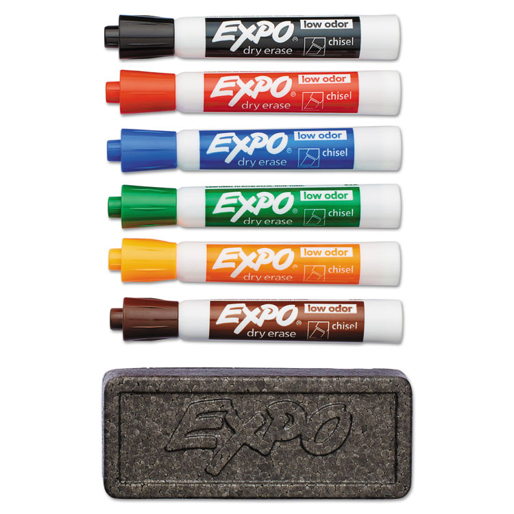 Picture of Dry Erase Marker & Organizer Kit, Chisel Tip, Assorted, 6/Set