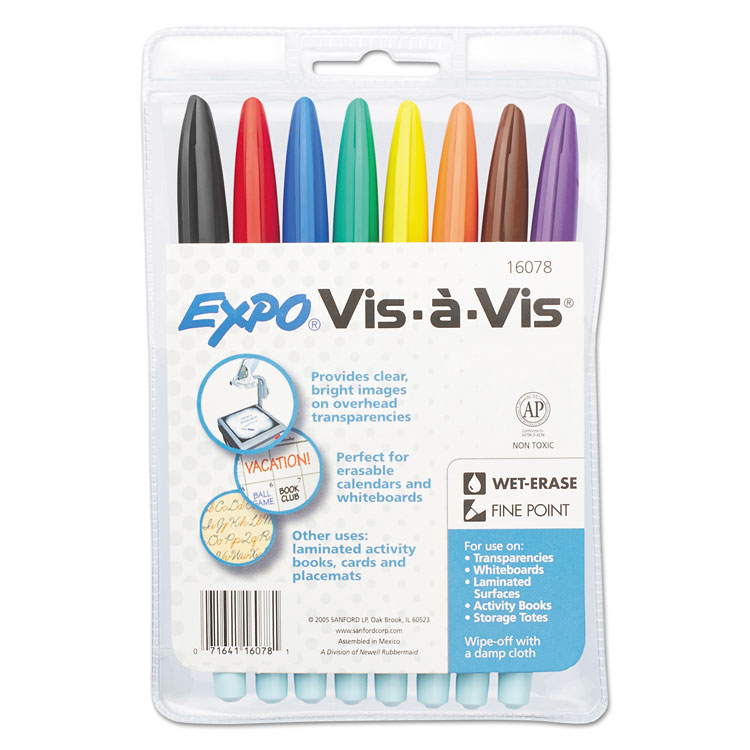 Wet Erase Markers, Medium Chisel Tip, Assorted Colors, 4/Pack