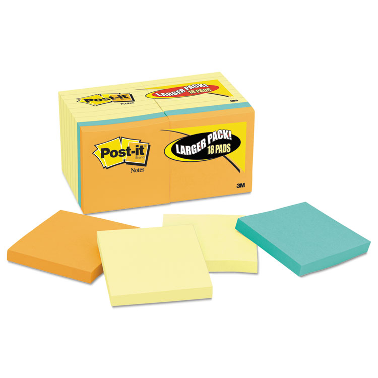 Picture of Original Pads Value Pack, 3 x 3, Canary Yellow/Cape Town, 100-Sheet, 18 Pads
