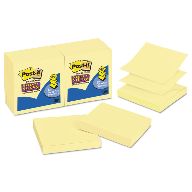 Picture of Pop-up 3 x 3 Note Refill, Canary Yellow, 90-Sheet, 12/Pack