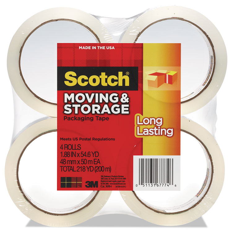 Picture of Moving & Storage Tape, 1.88" x 54.6yds, 3" Core, Clear, 4 Rolls/Pack