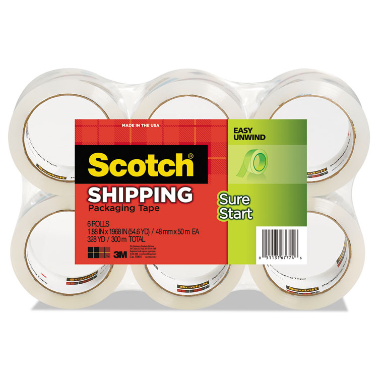 Picture of Sure Start Packaging Tape, 1.88" x 54.6yds, 3" Core, Clear, 6/Pack