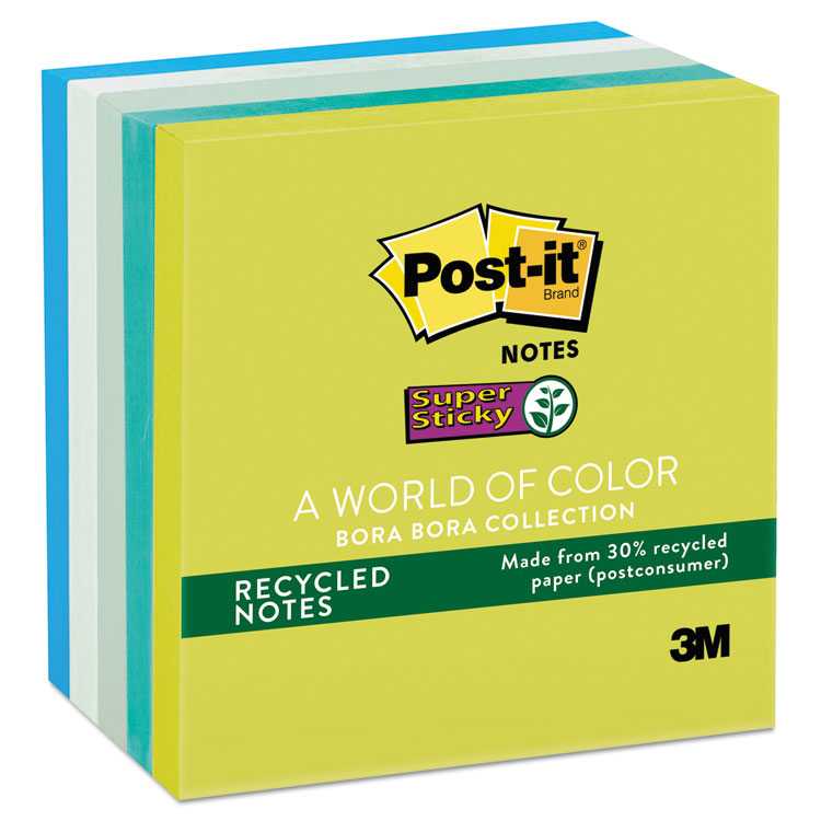 Picture of Recycled Notes in Bora Bora Colors, 3 x 3, 90-Sheet, 5/Pack