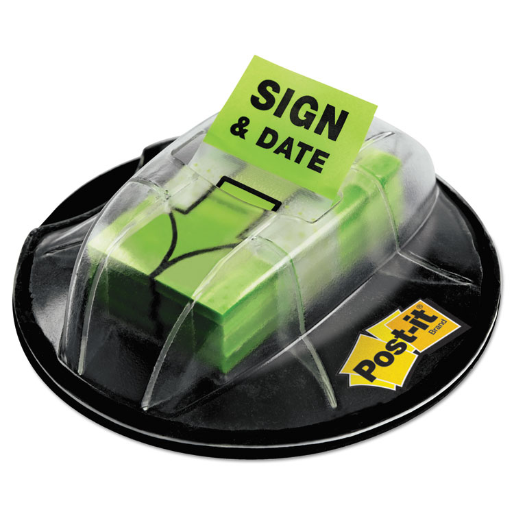 Picture of Page Flags in Dispenser, "Sign & Date", Bright Green, 200 Flags/Dispenser