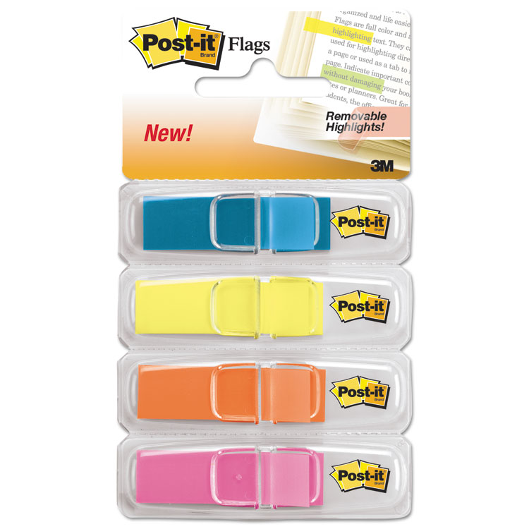 Picture of Highlighting Page Flags, 4 Bright Colors, 4 Dispensers, 1/2" x 1 3/4", 35/Color