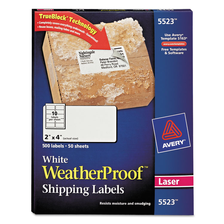 Picture of WeatherProof Shipping Labels w/TrueBlock, Laser, White, 2 x 4, 500/Pack