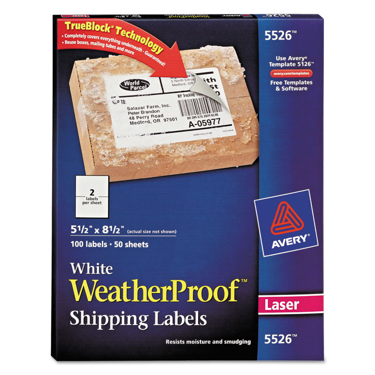 Picture of WeatherProof Shipping Labels w/TrueBlock, Laser, White, 5 1/2 x 8 1/2, 100/Pack