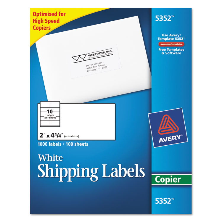 Picture of Copier Shipping Labels, 2 x 4 1/4, White, 1000/Box