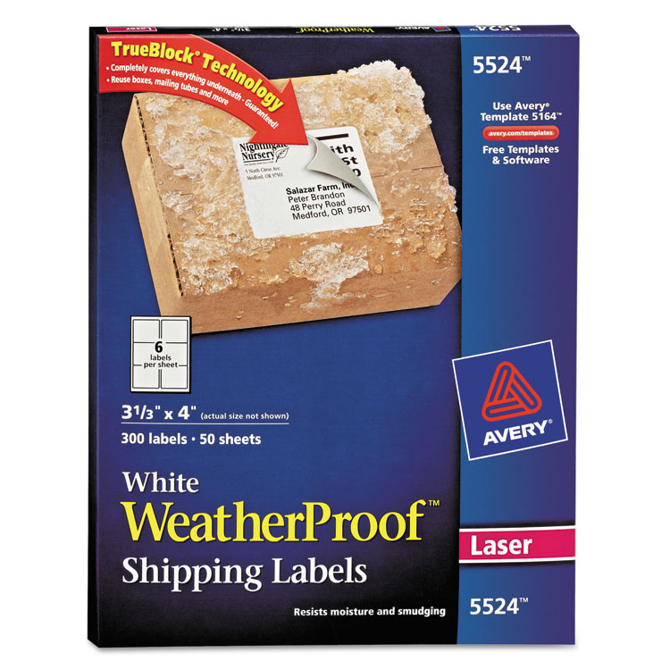 Picture of WeatherProof Shipping Labels w/TrueBlock, Laser, White, 3 1/3 x 4, 300/Pack