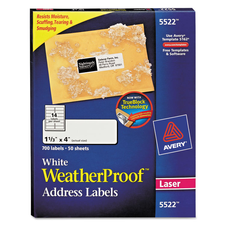 Picture of WeatherProof Addess Labels w/TrueBlock, Laser, White, 1 1/3 x 4, 700/Pack