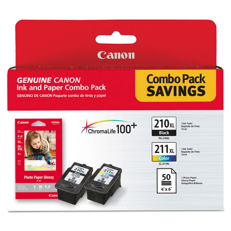 Picture of 2973B004 (PGI-210XL/CL-211XL) High-Yield Ink/Paper Combo, Black/Tri-Color