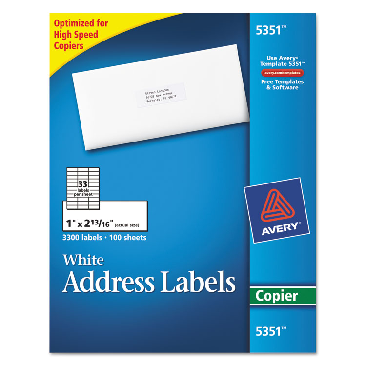 Picture of Copier Address Labels, 1 x 2 13/16, White, 3300/Box