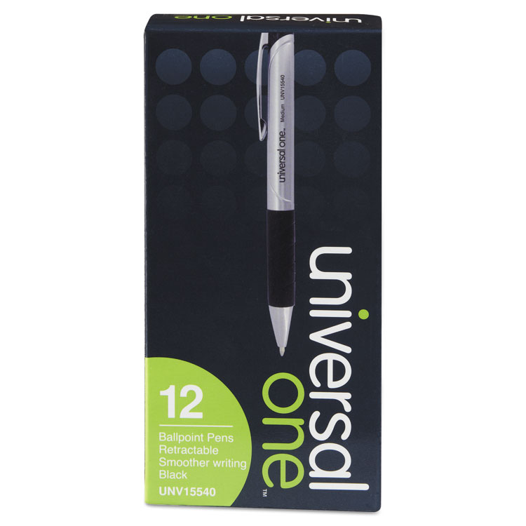 Picture of Advanced Ink Retractable Ballpoint Pen, Black Ink, Silver, 1mm, Dozen
