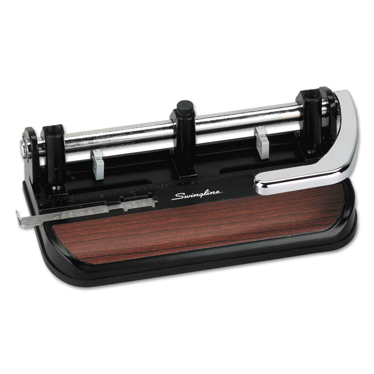 Picture of 40-Sheet Heavy-Duty Lever Action 2-to-7-Hole Punch, 11/32" Hole, Black/Woodgrain