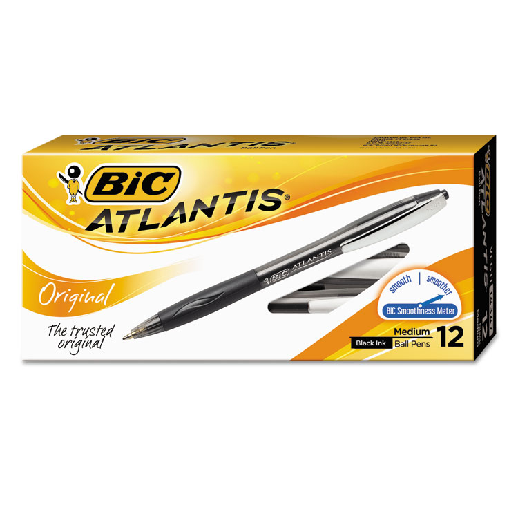 Atlantis Retractable Ballpoint Pen, Medium 1mm, Black Ink/Barrel, Dozen