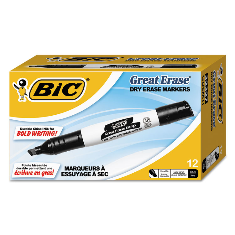 Picture of Great Erase Grip Chisel Tip Dry Erase Marker, Black, Dozen