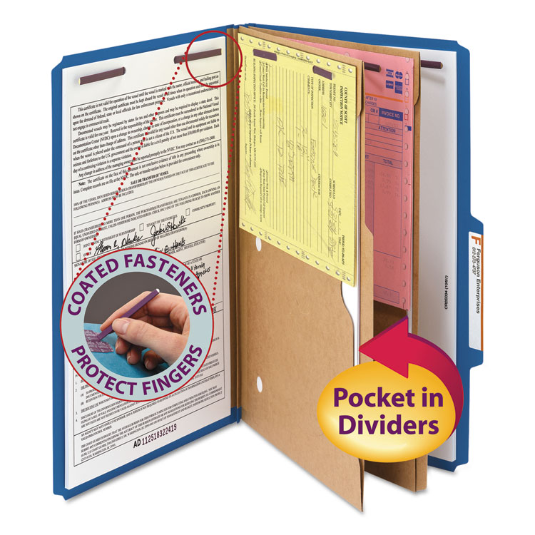 Picture of Pressboard Classification Folders, Two Pocket Dividers, Legal, Dark Blue, 10/Box