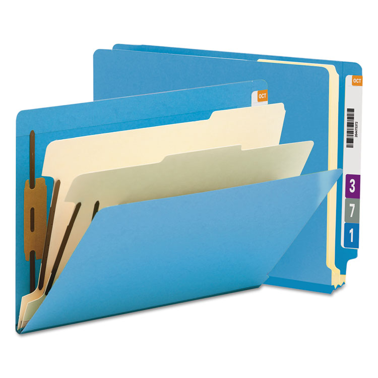 Picture of Colored End Tab Classification Folders, Letter, Six-Section, Blue, 10/Box