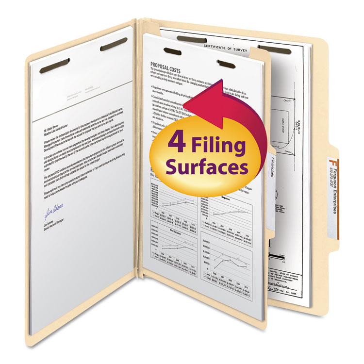 Picture of Manila Classification Folders with 2/5 Right Tab, Letter, Four-Section, 10/Box