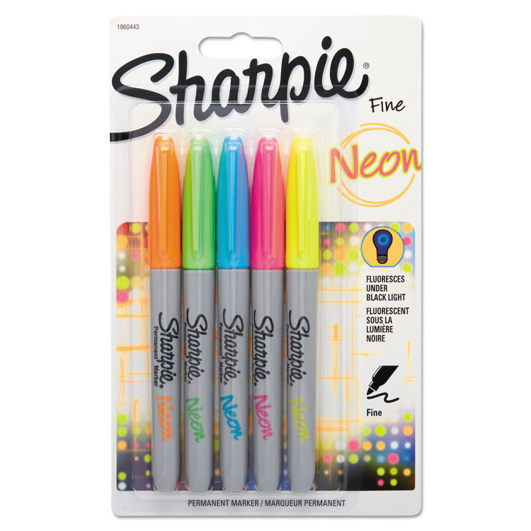 Picture of Neon Permanent Markers, Assorted, 5/Pack
