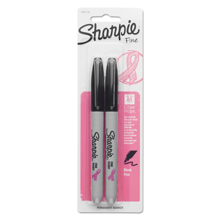 Picture of Pink Ribbon Fine Tip Permanent Marker, Black, 2/Pack