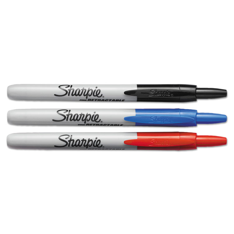 Picture of Retractable Permanent Markers, Fine Point, Assorted, 3/Set