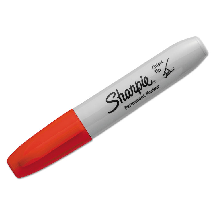 Picture of Permanent Marker, 5.3mm Chisel Tip, Red, Dozen