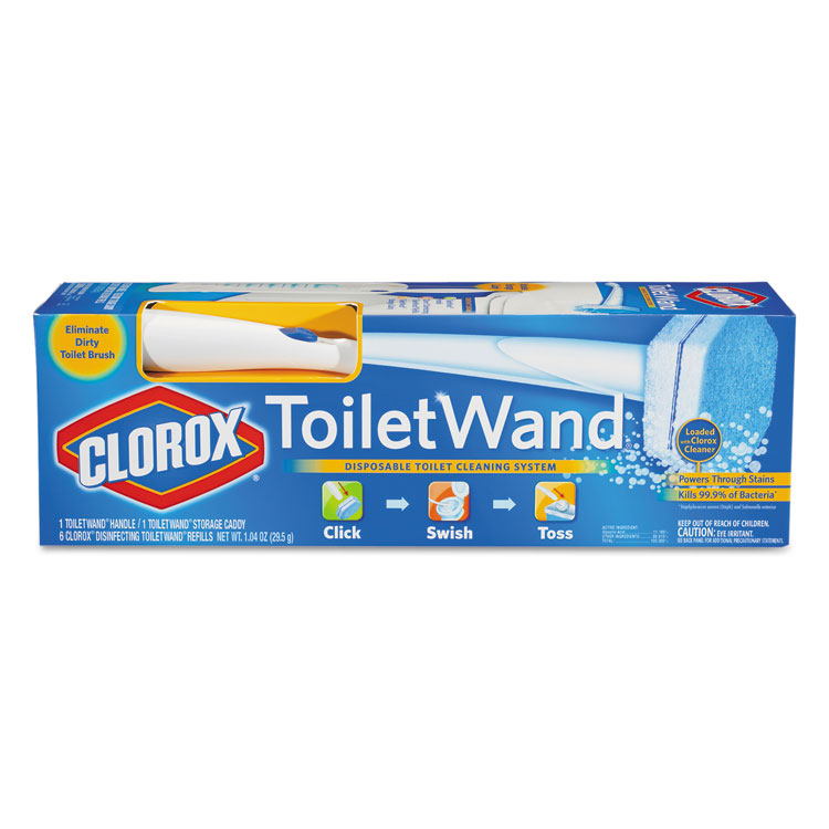 Picture of Toilet Wand Disposable Toilet Cleaning Kit: Handle, Caddy & Refills, White