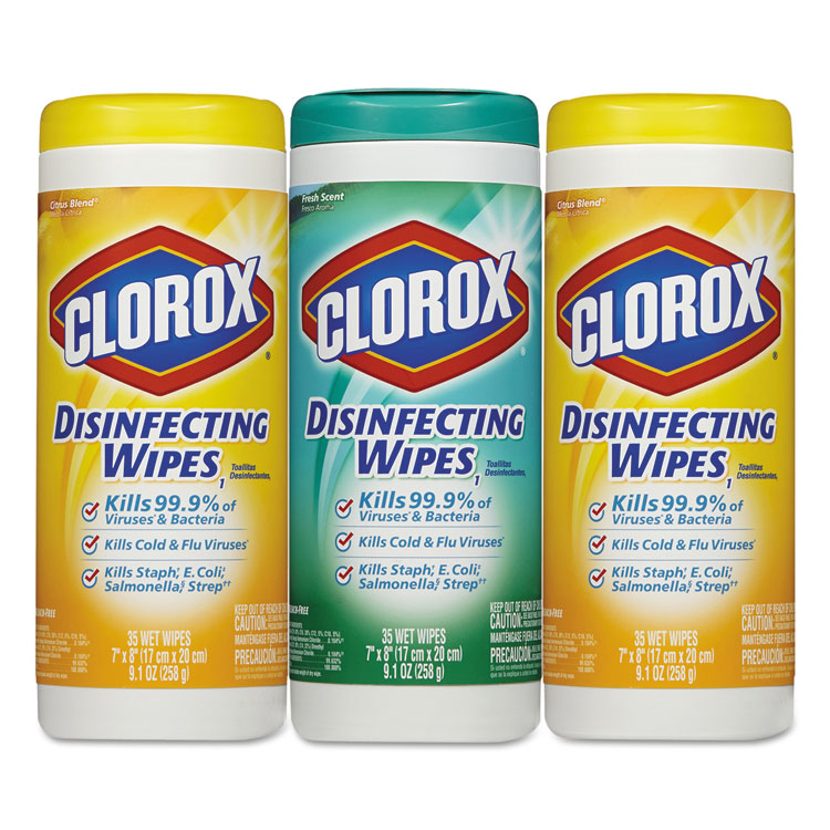Picture of Disinfecting Wipes, 7 x 8, Fresh Scent/Citrus Blend, 35/Canister, 3/Pack