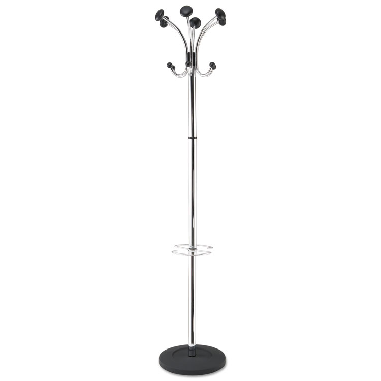 Picture of Chromy Coat Stand, 12 Knobs, 16w x 16d x 70-1/2h, Chrome/Black