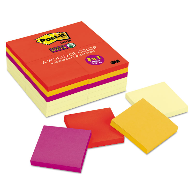 Picture of Note Pads Office Pack, 3 x 3, Canary Yellow/Marrakesh, 90-Sheet, 24/Pack