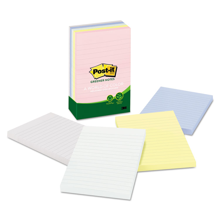 Picture of Recycled Note Pads, Lined, 4 x 6, Assorted Helsinki Colors, 100-Sheet, 5/Pack